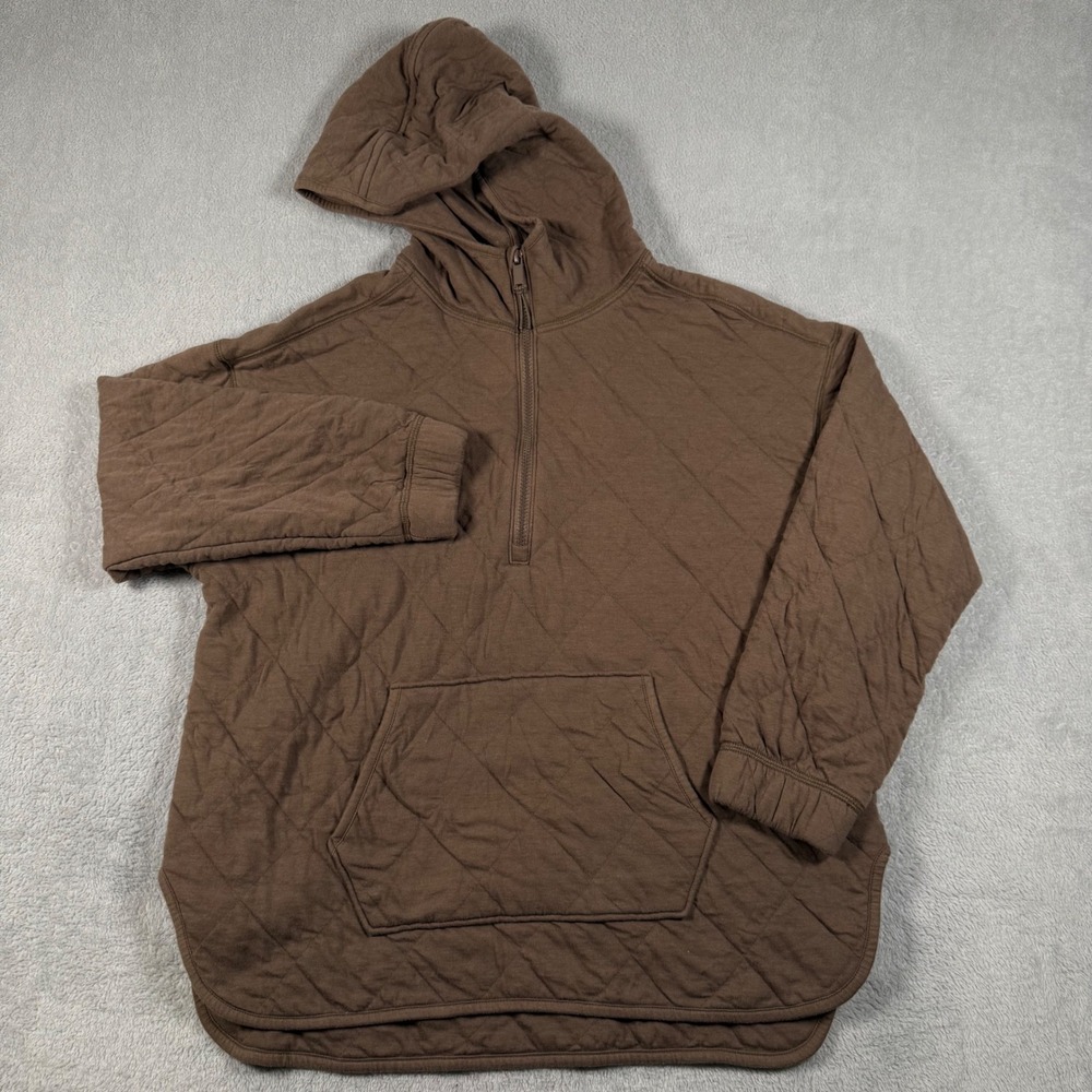 Old Navy Quilted 1/2 Zip Tunic Hoodie Play Clay Brown Womens Size M